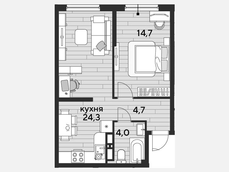 2-комнатная квартира, 47.70 м², 12/16 этаж фото 0