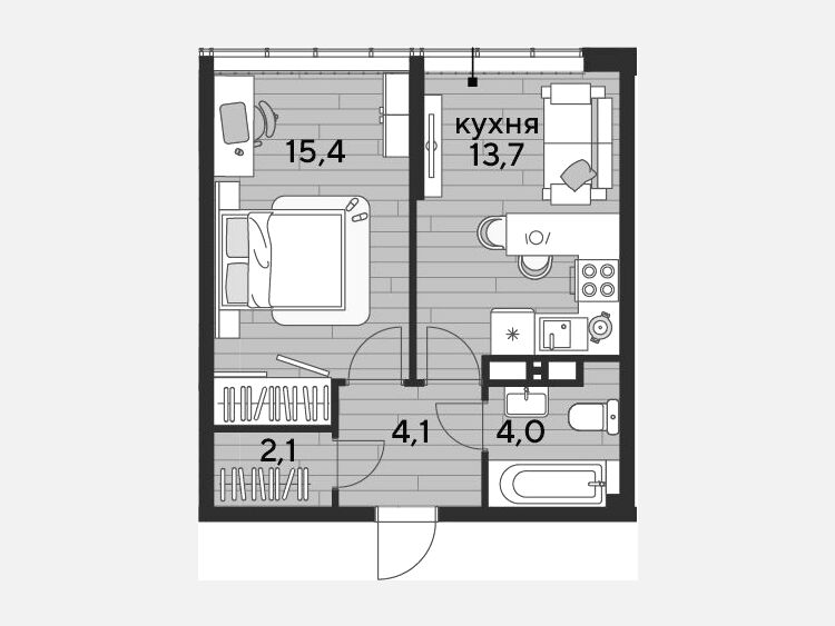 1-комнатная квартира, 39.30 м², 15/16 этаж фото 0