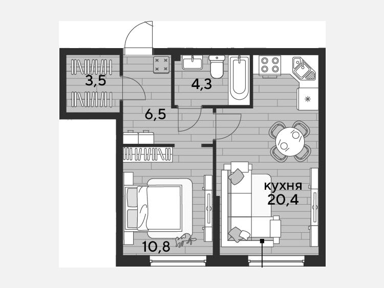 2-комнатная квартира, 45.50 м², 2/16 этаж фото 0