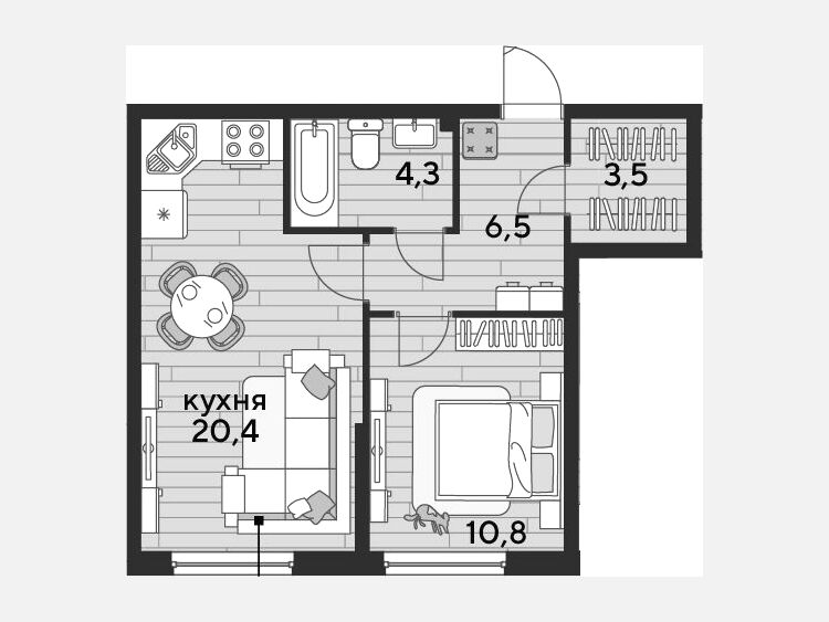 2-комнатная квартира, 45.50 м², 2/16 этаж фото 0