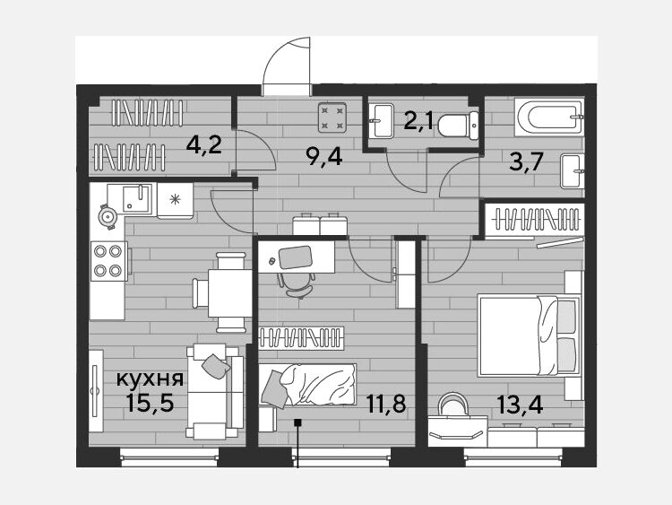 3-комнатная квартира, 60.10 м², 2/16 этаж фото 0