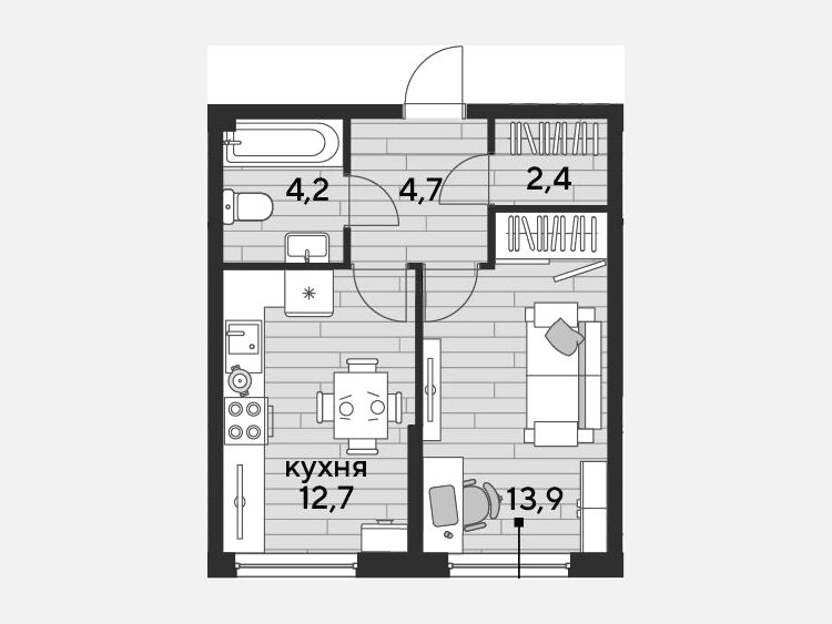 1-комнатная квартира, 37.90 м², 2/16 этаж фото 0