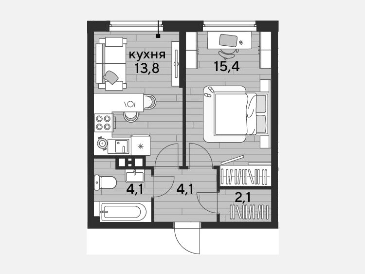1-комнатная квартира, 39.50 м², 9/16 этаж фото 0