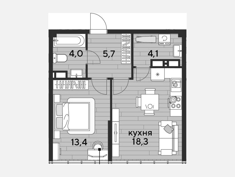 2-комнатная квартира, 45.50 м², 16/16 этаж фото 0