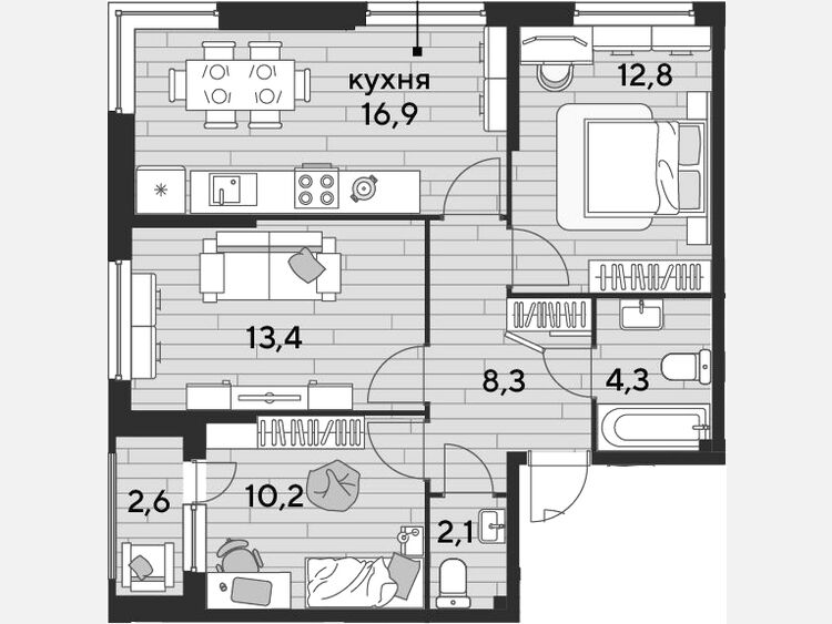 4-комнатная квартира, 68 м², 2/19 этаж фото 0