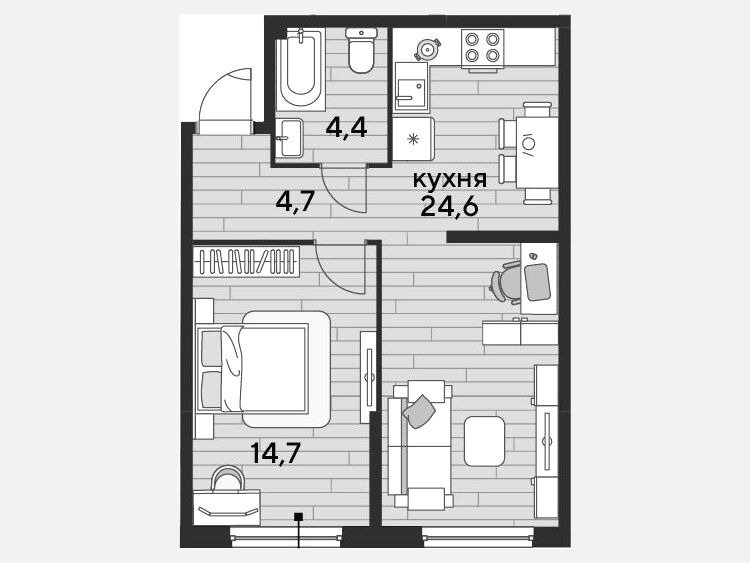 2-комнатная квартира, 48.40 м², 2/19 этаж фото 0