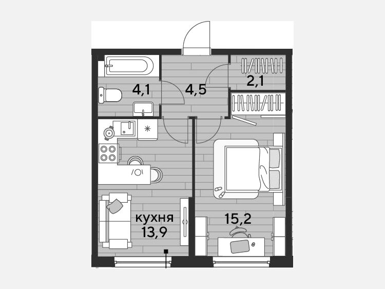 1-комнатная квартира, 39.80 м², 2/19 этаж фото 0