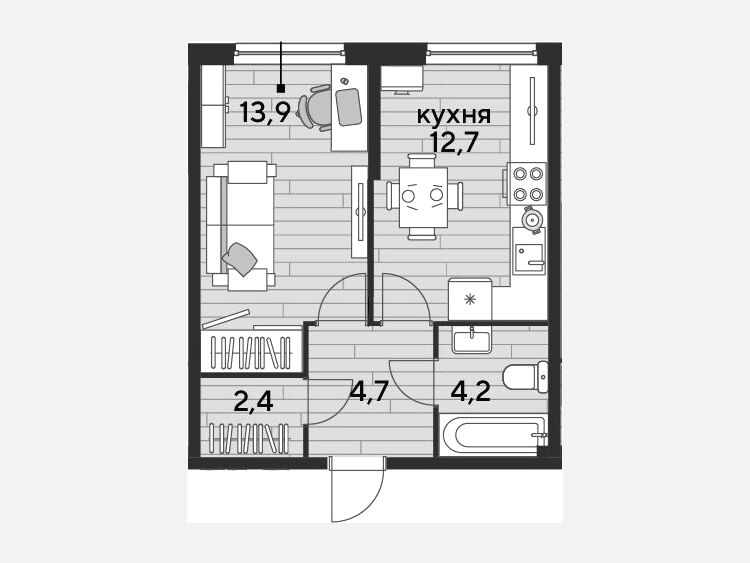1-комнатная квартира, 37.90 м², 2/19 этаж фото 0