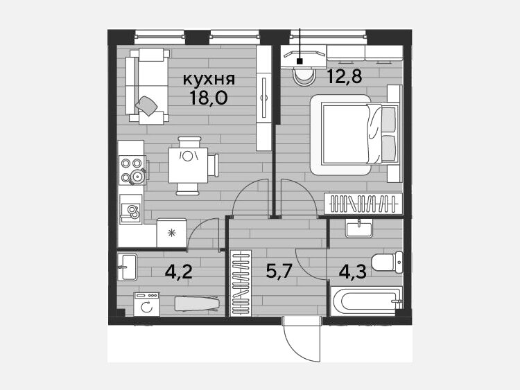 2-комнатная квартира, 45 м², 2/19 этаж фото 0