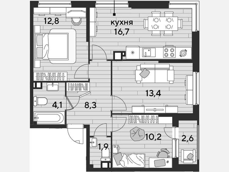 4-комнатная квартира, 67.40 м², 3/19 этаж фото 0