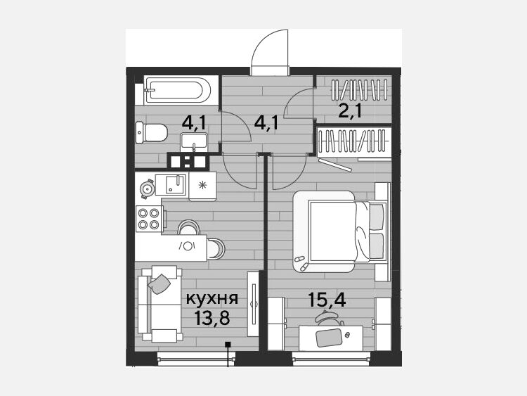 1-комнатная квартира, 39.50 м², 9/19 этаж фото 0