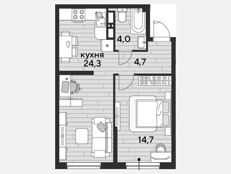 2-комнатная квартира, 47.70 м², 14/19 этаж фото 0
