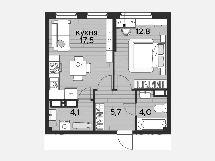 2-комнатная квартира, 44.10 м², 11/19 этаж фото 0
