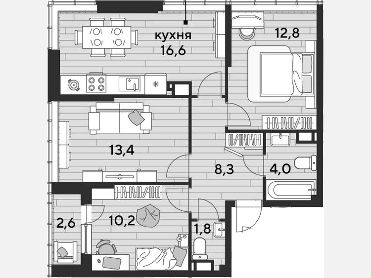 4-комнатная квартира, 67.10 м², 18/19 этаж фото 0