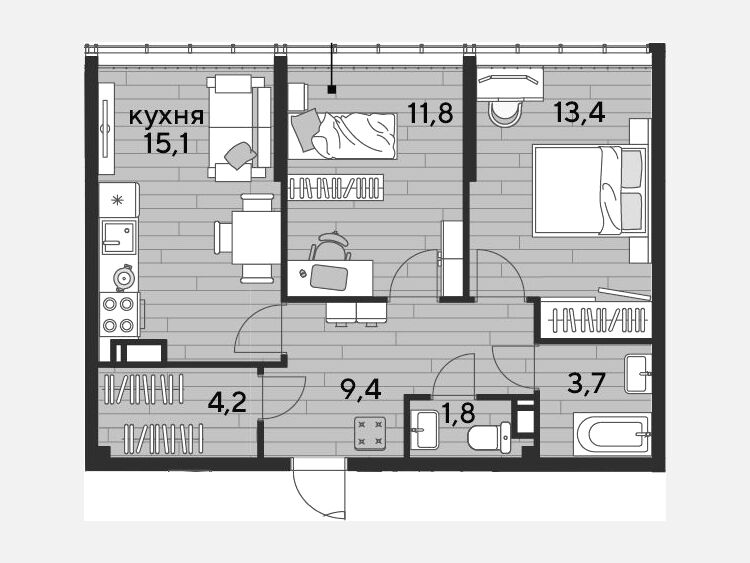 3-комнатная квартира, 59.40 м², 18/19 этаж фото 0