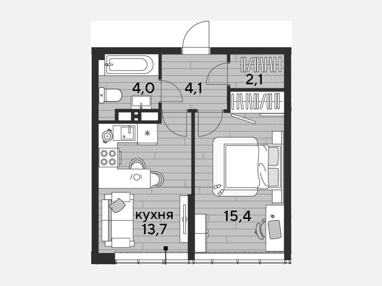 1-комнатная квартира, 39.30 м², 18/19 этаж фото 0