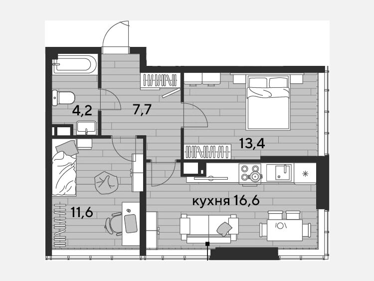 3-комнатная квартира, 53.50 м², 18/19 этаж фото 0