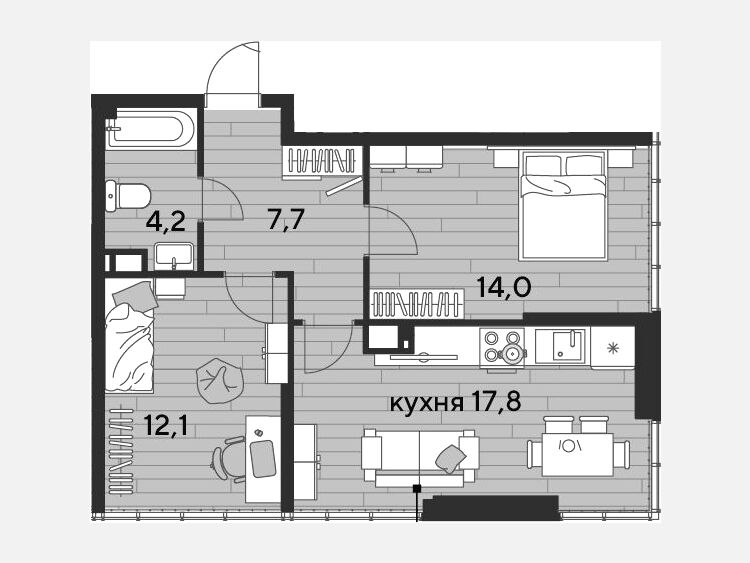 3-комнатная квартира, 55.80 м², 19/19 этаж фото 0