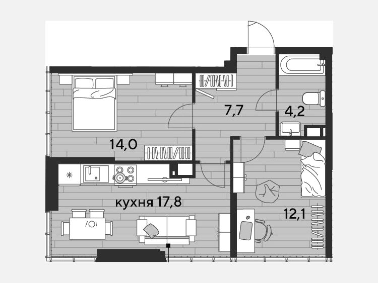 3-комнатная квартира, 55.80 м², 19/19 этаж фото 0