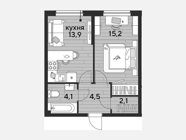 1-комнатная квартира, 39.80 м², 2/16 этаж фото 0