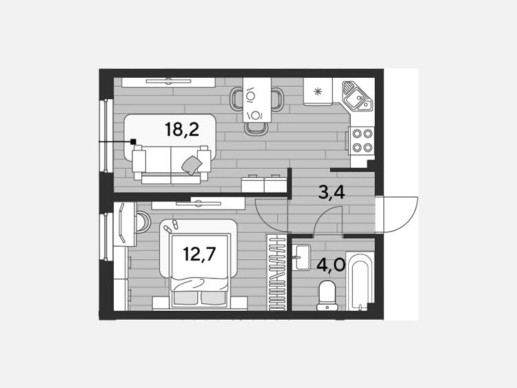 2-комнатная квартира, 38.30 м², 2/16 этаж фото 0