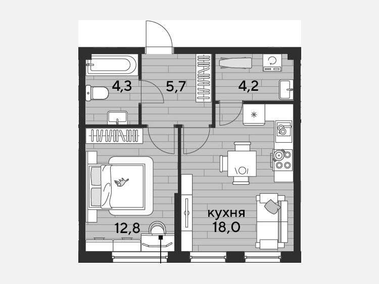 2-комнатная квартира, 45 м², 2/16 этаж фото 0