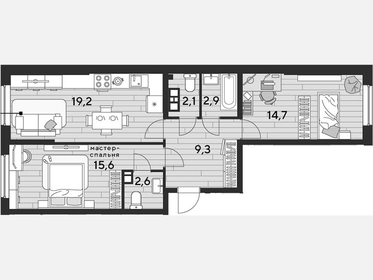 3-комнатная квартира, 66.40 м², 5/16 этаж фото 0