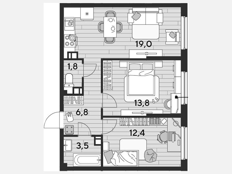 3-комнатная квартира, 57.30 м², 9/16 этаж фото 0
