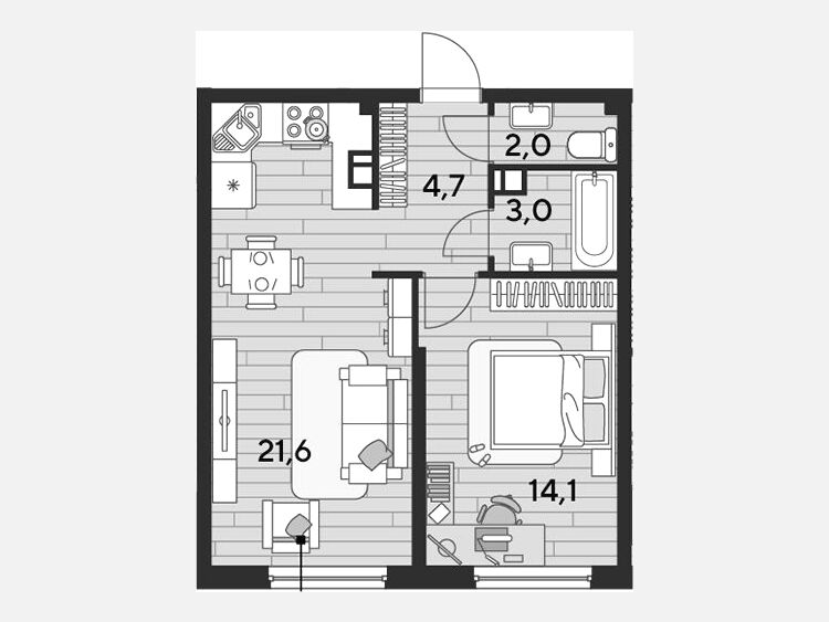 2-комнатная квартира, 45.40 м², 3/16 этаж фото 0