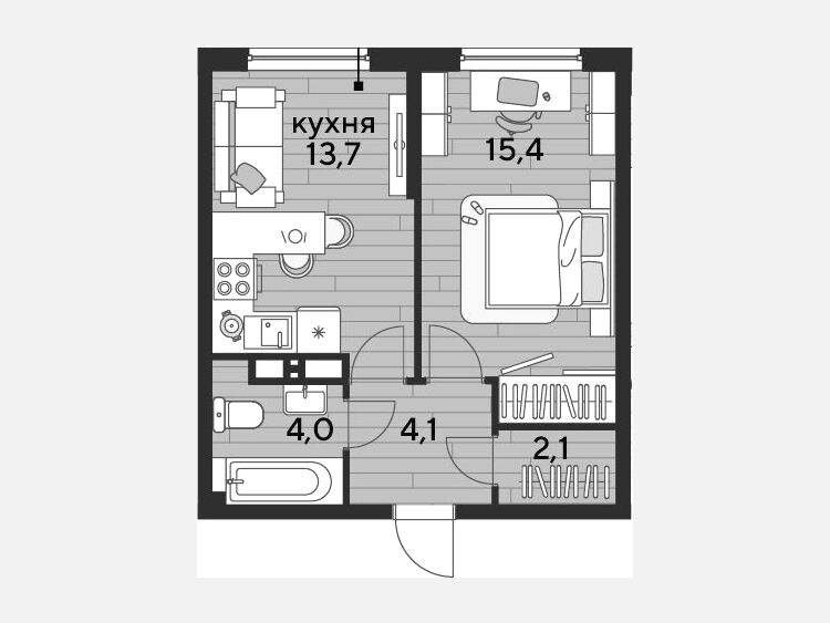 1-комнатная квартира, 39.30 м², 10/16 этаж фото 0