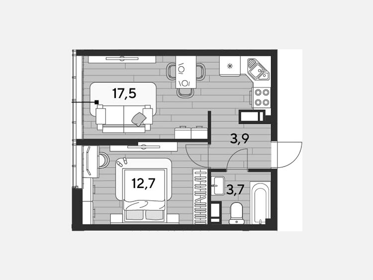 2-комнатная квартира, 37.80 м², 15/16 этаж фото 0