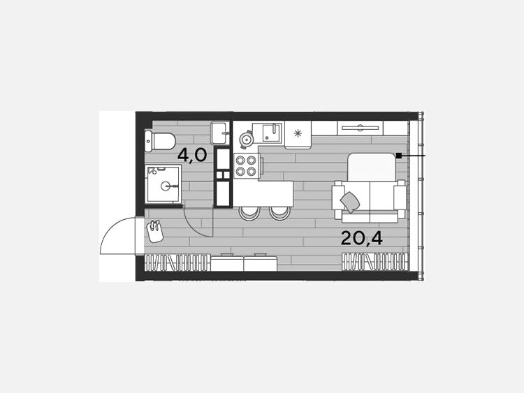 Студия, 24.40 м², 15/16 этаж фото 0