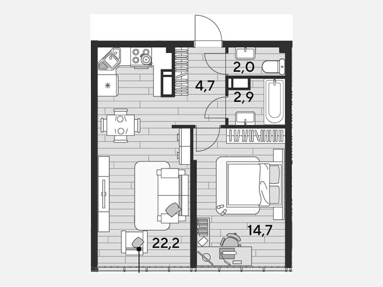2-комнатная квартира, 46.50 м², 16/16 этаж фото 0