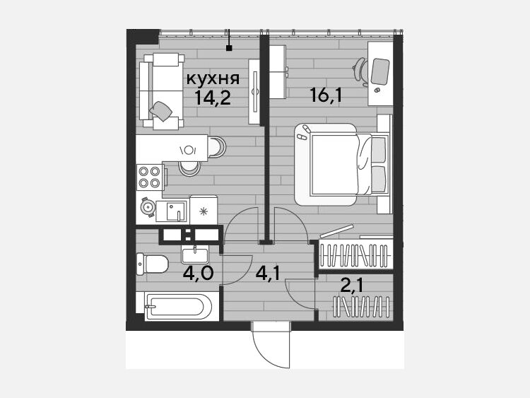 1-комнатная квартира, 40.50 м², 16/16 этаж фото 0