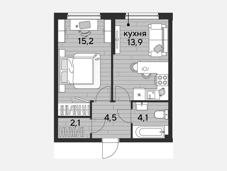 1-комнатная квартира, 39.80 м², 2/16 этаж фото 0