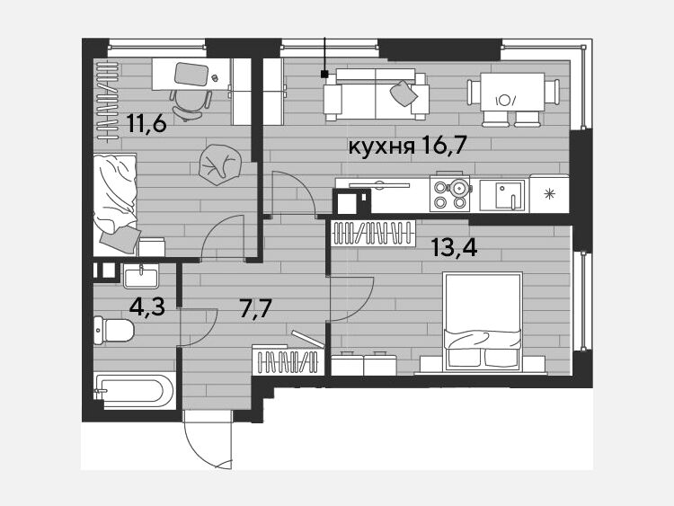 3-комнатная квартира, 53.70 м², 9/16 этаж фото 0