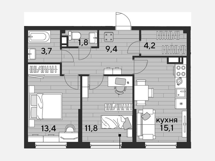 3-комнатная квартира, 59.40 м², 10/16 этаж фото 0