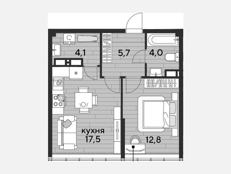 2-комнатная квартира, 44.10 м², 15/16 этаж фото 0