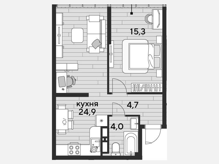 2-комнатная квартира, 48.90 м², 16/16 этаж фото 0