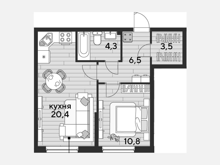 2-комнатная квартира, 45.50 м², 2/16 этаж фото 0