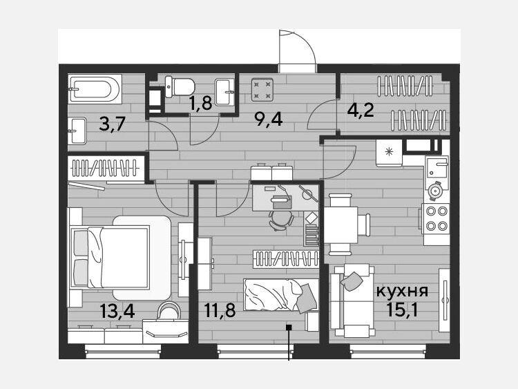 3-комнатная квартира, 59.40 м², 10/16 этаж фото 0