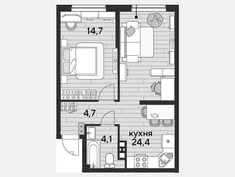 2-комнатная квартира, 47.90 м², 5/16 этаж фото 0