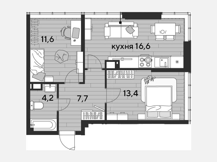 3-комнатная квартира, 53.50 м², 15/16 этаж фото 0