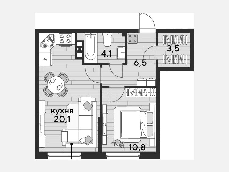 2-комнатная квартира, 45 м², 7/16 этаж фото 0