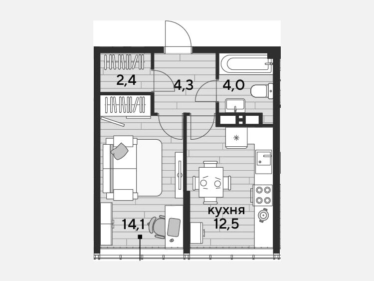 1-комнатная квартира, 37.30 м², 15/16 этаж фото 0