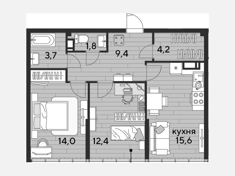 3-комнатная квартира, 61.10 м², 16/16 этаж фото 0