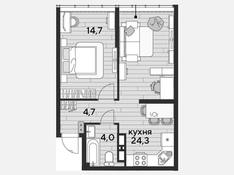 2-комнатная квартира, 47.70 м², 15/16 этаж фото 0