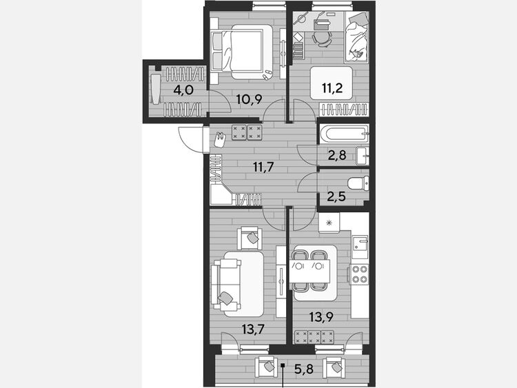 3-комнатная квартира, 70.70 м², 2/16 этаж фото 0