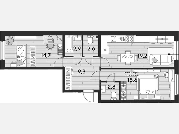 3-комнатная квартира, 67.10 м², 2/16 этаж фото 0