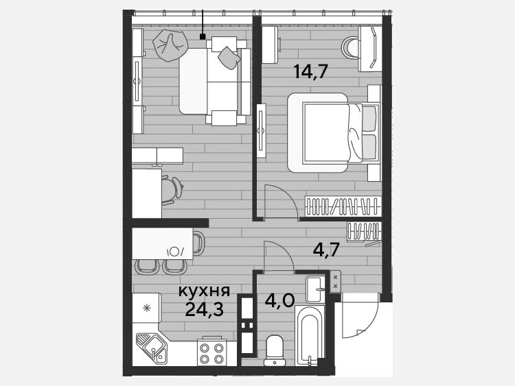2-комнатная квартира, 47.70 м², 15/16 этаж фото 0